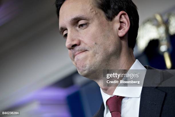 Tom Bossert, assistant to U.S. President Donald Trump for the U.S. Department of Homeland Security, pauses while speaking during a White House press...