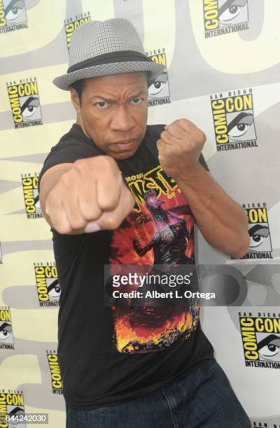 Actor Rico E. Anderson signs autographs on Sunday Day 4 of Comic-Con International on July 23, 2017 in San Diego, California.