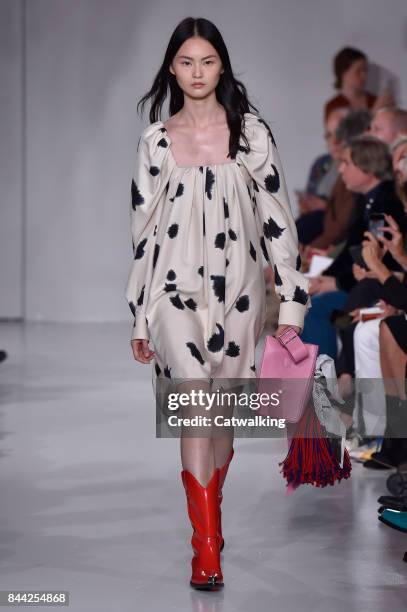 Model walks the runway at the Calvin Klein Spring Summer 2018 fashion show during New York Fashion Week on September 7, 2017 in New York, United...