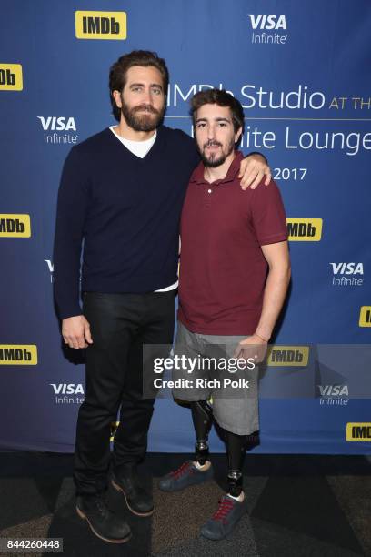 Actor Jake Gyllenhaal and writer and subject Jeff Bauman of 'Stronger' attend The IMDb Studio Hosted By The Visa Infinite Lounge at The 2017 Toronto...
