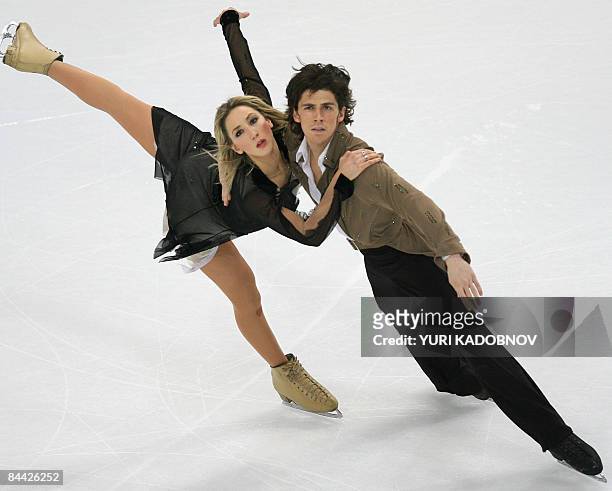 Britain's Sinead Kerr and John Kerr perform their ice dance free program at the Hartwall Areena in Helsinki, on January 23 during the European Figure...