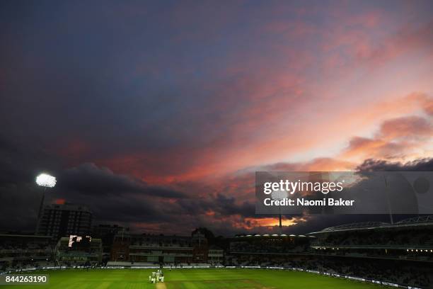 Generval view of the sunset as the players leave the field at the end of play for day two during England v West Indies - 3rd Investec Test: Day Two...