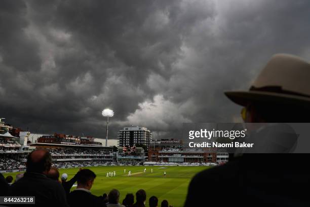 Spectators look on during England v West Indies - 3rd Investec Test: Day Two at Lord's Cricket Ground on September 8, 2017 in London, England.