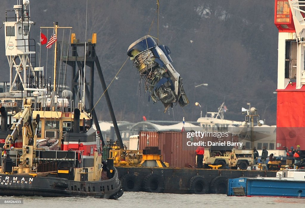 The Engine From US Airways Flight 1549 Is Brought Up From The Hudson River