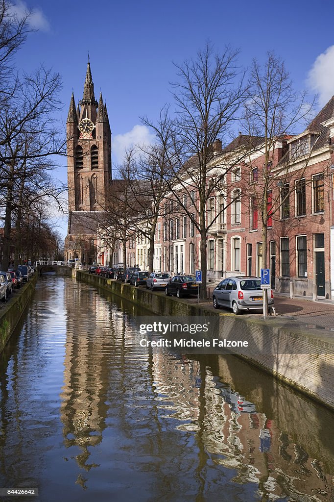 Oude Delft Canal and Church in Delft