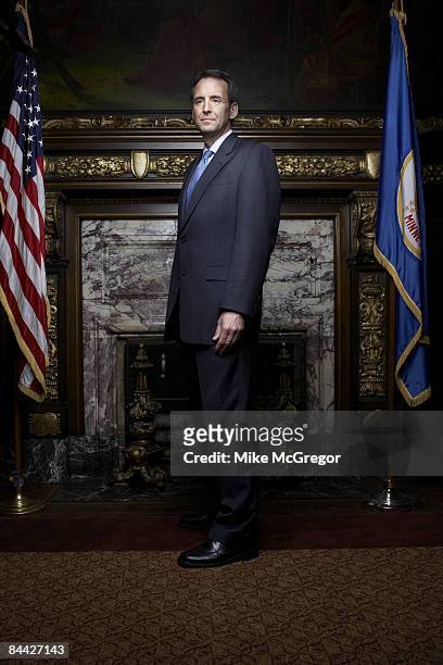 Tim Pawlenty, Governor of Minnesota, poses at a portrait session for Minnesota Monthly Magazine. Published image.