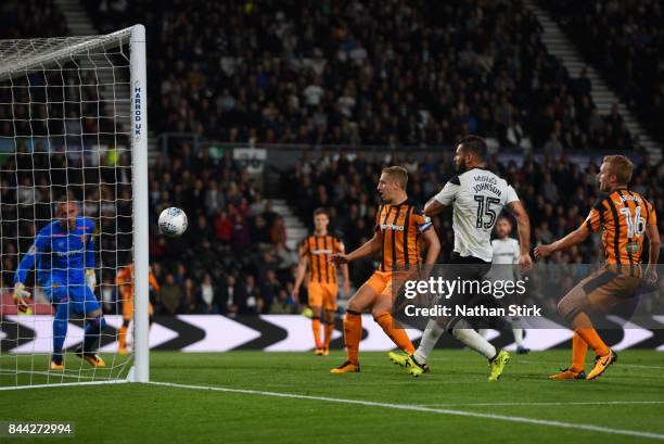 Bradley Johnson of Derby scores the fourth goal during the Sky Bet Championship match between Derby County and Hull City at iPro Stadium on September...
