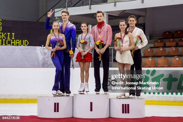 Aleksandra Boikova and Dmitrii Kozlovskii of Russia, Apollinariia Panfilova and Dmitry Rylov of Russia and Evelyn Walsh and Trennt Michaud of Canada...