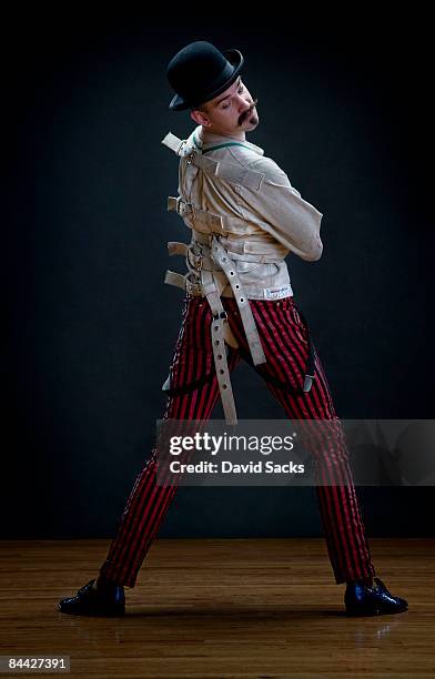 man in straight jacket. - straight jacket stock pictures, royalty-free photos & images