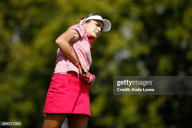 Lexi Thompson hits her tee shot on the 7th hole during the second round of the Indy Women In Tech Championship-Presented By Guggenheim at the...