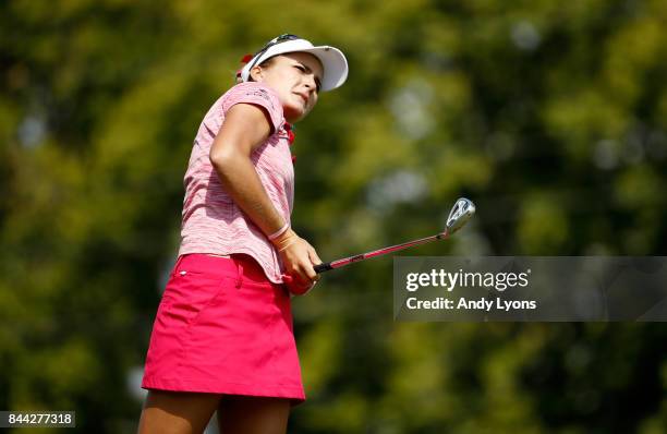 Lexi Thompson hits her tee shot on the 7th hole during the second round of the Indy Women In Tech Championship-Presented By Guggenheim at the...