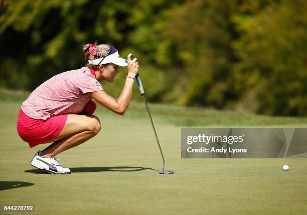 Lexi Thompson lines up her putt on the 6th hole during the second round of the Indy Women In Tech Championship-Presented By Guggenheim at the...