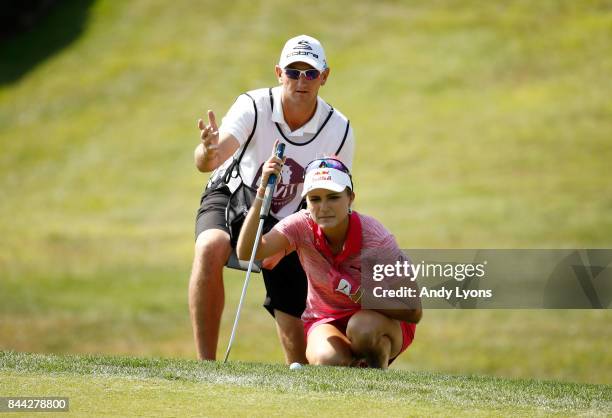 Lexi Thompson lines up her putt on the 7th hole during the second round of the Indy Women In Tech Championship-Presented By Guggenheim at the...