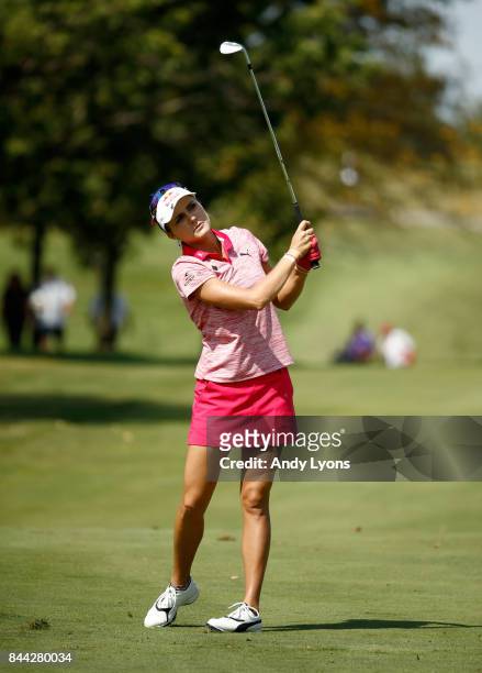 Lexi Thompson hits her second shot on the 6th hole during the second round of the Indy Women In Tech Championship-Presented By Guggenheim at the...