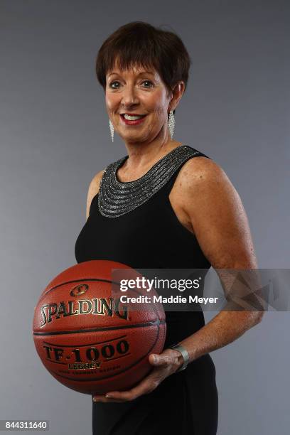 Naismith Memorial Basketball Hall of Fame Class of 2017 enshrinee Muffet McGraw poses for a portrait at the Naismith Memorial Basketball Hall of Fame...