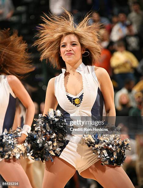 Member of the Indiana Pacers, Pacemates, performs as the Pacers took on the Houston Rockets at Conseco Fieldhouse on January 23, 2009 in...