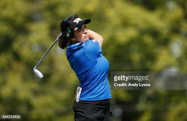 Gerina Piller hits her tee shot on the 6th hole during the second round of the Indy Women In Tech Championship-Presented By Guggenheim at the...