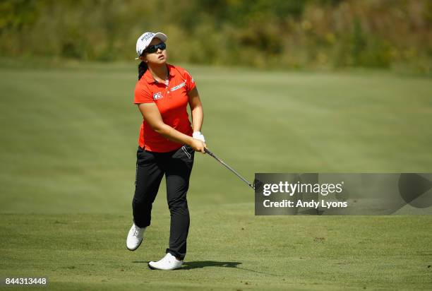 Sei Young Kim of the Republic of Korea hits her second shot on the 6th hole during the second round of the Indy Women In Tech Championship-Presented...