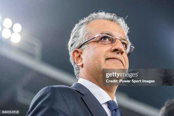 President Shaikh Salman bin Ebrahim Al Khalifa looks during the AFC Champions League Final Match 2nd Leg match between Guangzhou Evergrande vs Al...