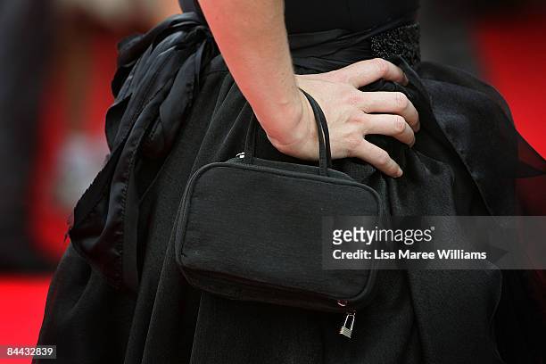 Close up view of Australian counrty musician Melinda Schneider's hand bag on the red carpet at the 37th CMAA Country Music Awards at the Tamworth...