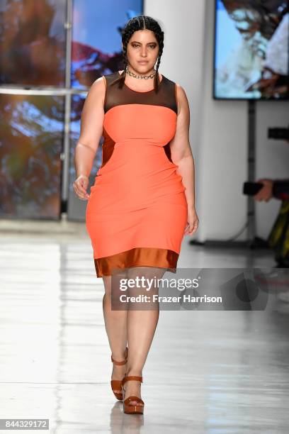 Model Denise Bidot walks the runway for Chromat during New York Fashion Week at Gallery 3, Skylight Clarkson Sq on September 8, 2017 in New York City.