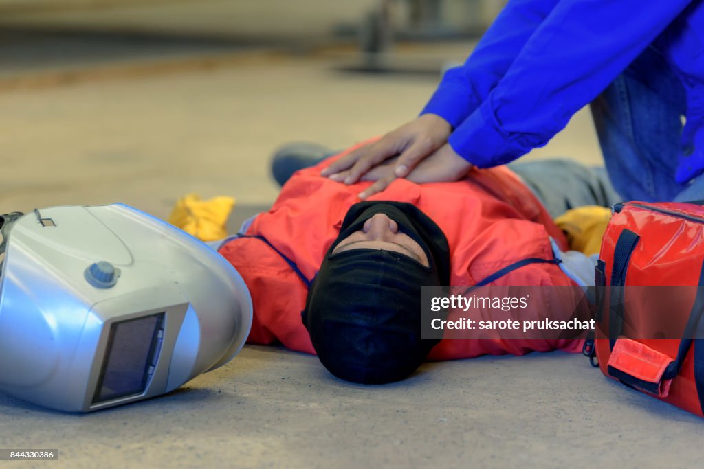 Weld Injures Welder Accident While Working In A Work Shop Factory Construction High ...