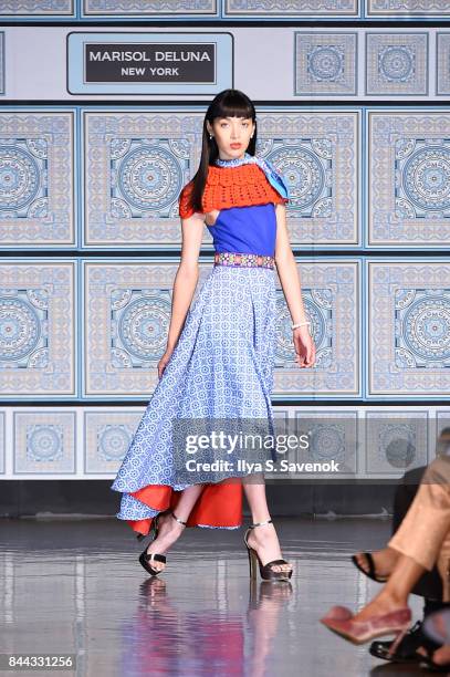 Model walks the runway for Marisol Deluna NYFW at The National Arts Club during New York Fashion Week on September 8, 2017 in New York City.