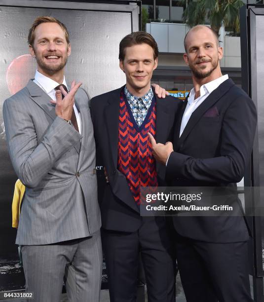 Actors Alexander Skarsgard, Bill Skarsgard and Gustaf Skarsgard arrive at the premiere of 'It' at TCL Chinese Theatre on September 5, 2017 in...