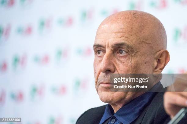 Torino, Italy the Minister of the Interior Marco Minniti speaks during the Festival dell'Unità, the annual popular celebrations held by Democratic...