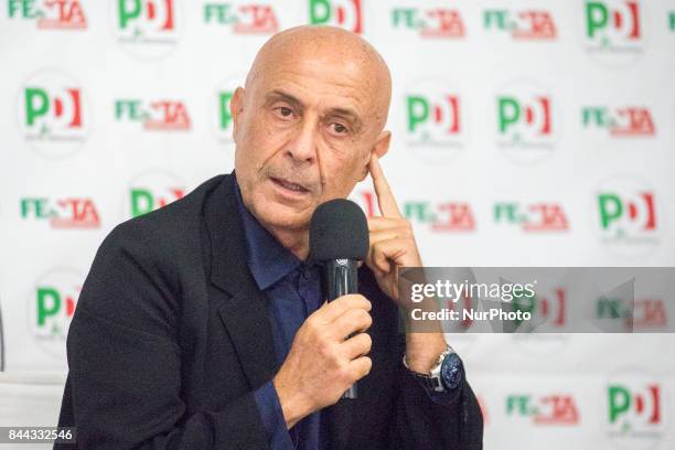 Torino, Italy the Minister of the Interior Marco Minniti speaks during the Festival dell'Unità, the annual popular celebrations held by Democratic...