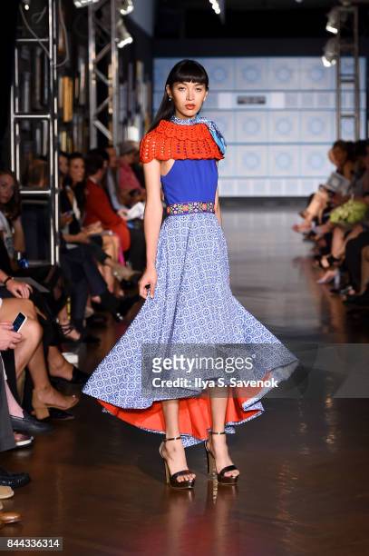 Model walks the runway for Marisol Deluna NYFW at The National Arts Club during New York Fashion Week on September 8, 2017 in New York City.