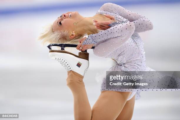 Annette Dytrt of Germany competing in the ladies free skating program during the ISU European Figure Skating Championship at the Hartwall Areena on...