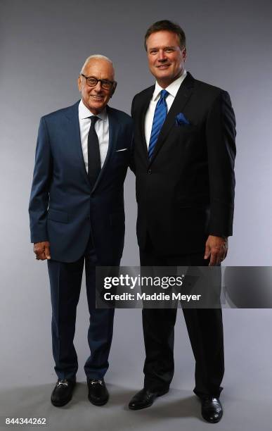 Naismith Memorial Basketball Hall of Famer Larry Brown poses with Class of 2017 enshrinee Bill Self at the Naismith Memorial Basketball Hall of Fame...