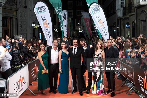 Actors Julia Carnero, Gines Garcia Millan, Andrea Duro, Daniel Grao, Aitor Luna, Silvia Abascal and Pablo Derqui attend the 'La Catedral del Mar'...