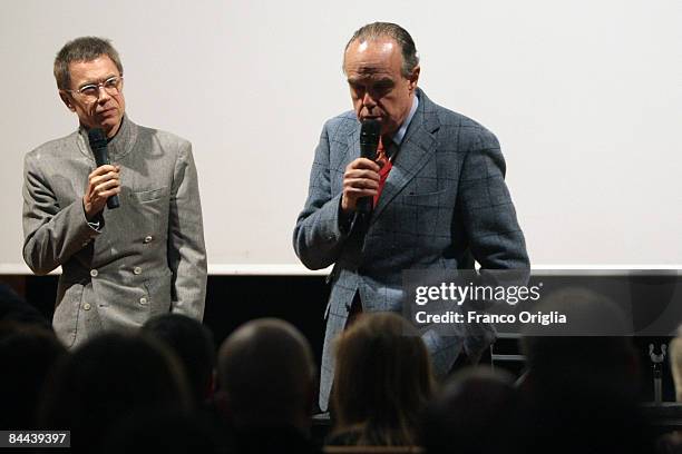 Artist Jean-Paul Goude and the President of the French Academy in Rome Frederic Mitterrand present the movie "Mon Coeur Qui Bat" during the "So Far...