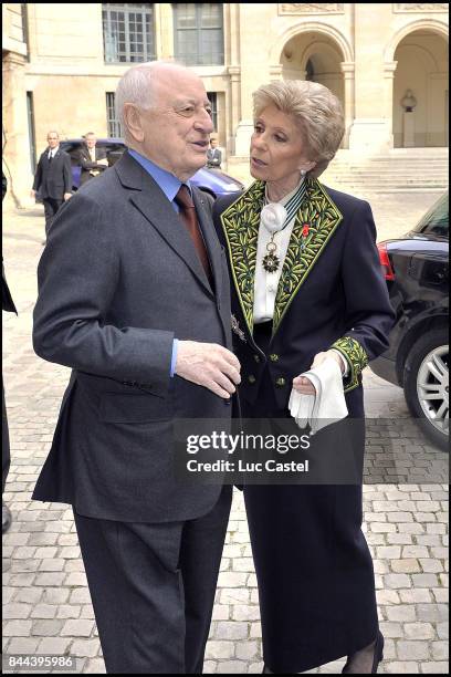 Pierre Berge and Permanent Secretary of the "French Academy" Helene Carrere d'Encausse attend the Ceremony of Inclusion of Simone Veil at the "French...