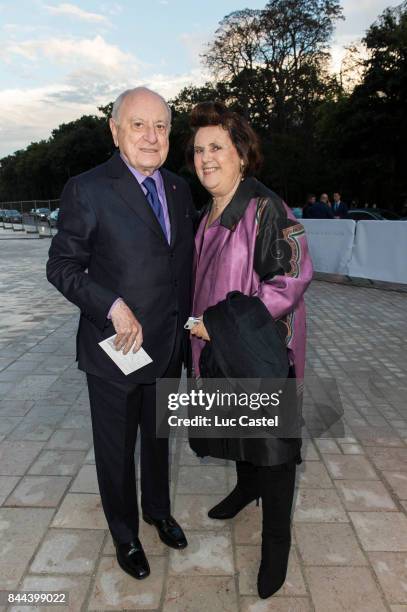 Pierre Berge and Suzie Menkes standing at the Louis Vuitton Foundation on October 20, 2014 in Paris, France.