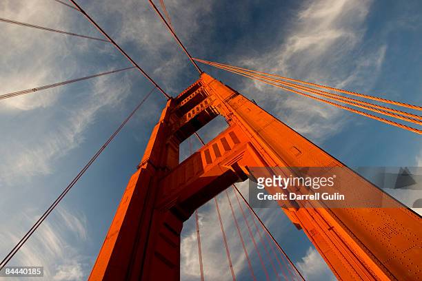 looking up into the sky and the golden gate bridge - the golden gate bridge foto e immagini stock