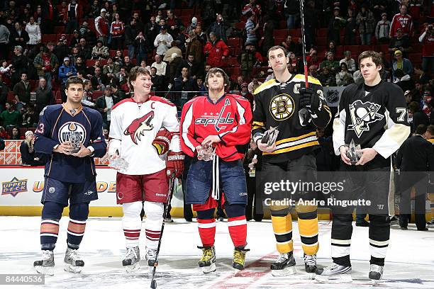 All-Stars Andrew Cogliano of the Edmonton Oilers , Shane Doan of the Phoenix Coyotes , Alex Ovechkin of the Washington Capitals , Zdeno Chara of the...