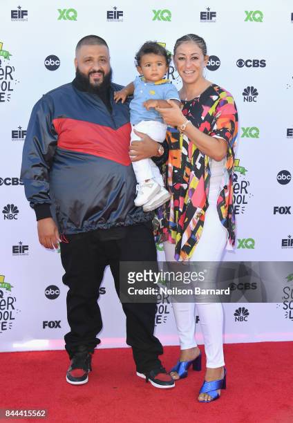 Khaled , Nicole Tuck and Asahd Tuck Khaled attend XQ Super School Live, presented by EIF, at Barker Hangar on September 8, 2017 in Santa California.