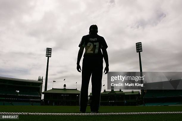 Mel Jones of the Fire fields on the boundary during the WNCL Final match between the Wolfblass Breakers and the Victoria Spirit held at the Sydney...