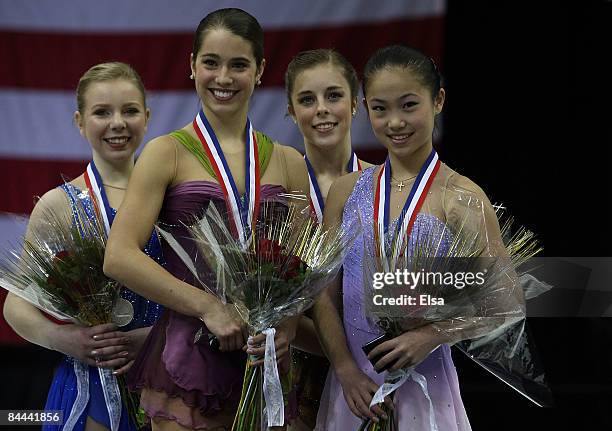 Rachel Flatt, Alissa Czisny, Ashley Wagner and Caroline Zhang pose with their medals after the ladies free skate during the AT&T US Figure Skating...