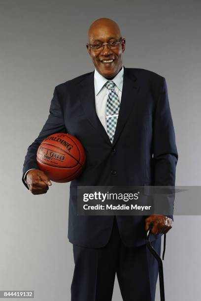 Naismith Memorial Basketball Hall of Fame Class of 2017 enshrinee George McGinnis poses for a portrait at the Naismith Memorial Basketball Hall of...