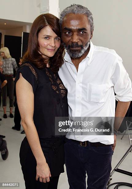 Danish Former model Helena Christensen poses with designer Eric Wright as she is photographing Models for 'Faconnable' s new collection Fall/Winter...