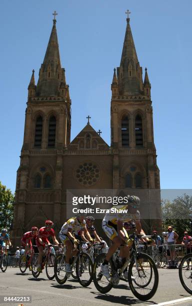 George Hincapie of the USA, riding for Team Columbia-High Road, rides past St. Peters Cathedral during stage six of the 2009 Tour Down Under January...