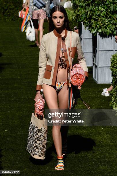 Camille Hurel walks the runway after Tory Burch show during New York Fashion Week at Cooper Hewitt, Smithsonian Design Museum on September 8, 2017 in...