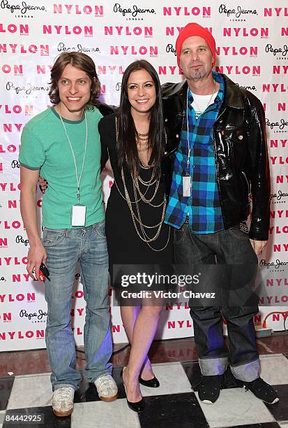 Juan Pablo De Tavira, Diana Favre and publisher and editor of Nylon Magazine Marvin Scott Jarrett attends the Nylon Mexico magazine launch cocktail...