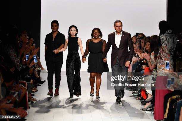 Designer Bibhu Mohapatra walks the runway for Bibhu Mohapatra Fashion Show at Gallery 1, Skylight Clarkson Sq on September 8, 2017 in New York City.