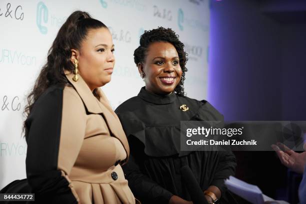 Co-founders of CURVYcon Chastity Garner Valentine and CeCe Olisa speak during the Dia&Co fashion show and industry panel at the CURVYcon at...