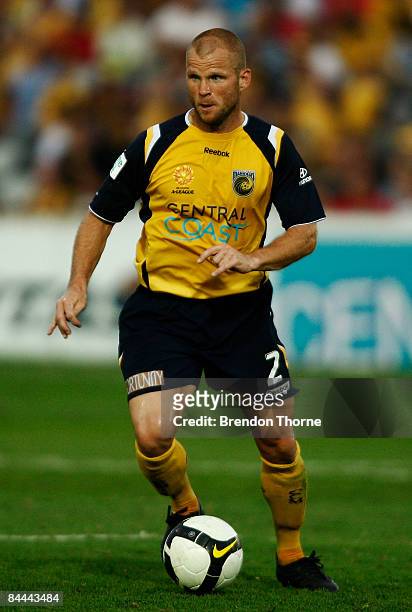 Andre Gumprecht of the Mariners dribbles the ball during the round 21 A-League match between the Central Coast Mariners and Adelaide United held at...